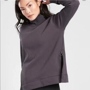 Athleta Lounge Cozy Karma Fleece Funnel Neck Pullover Sweatshirt Small Purple